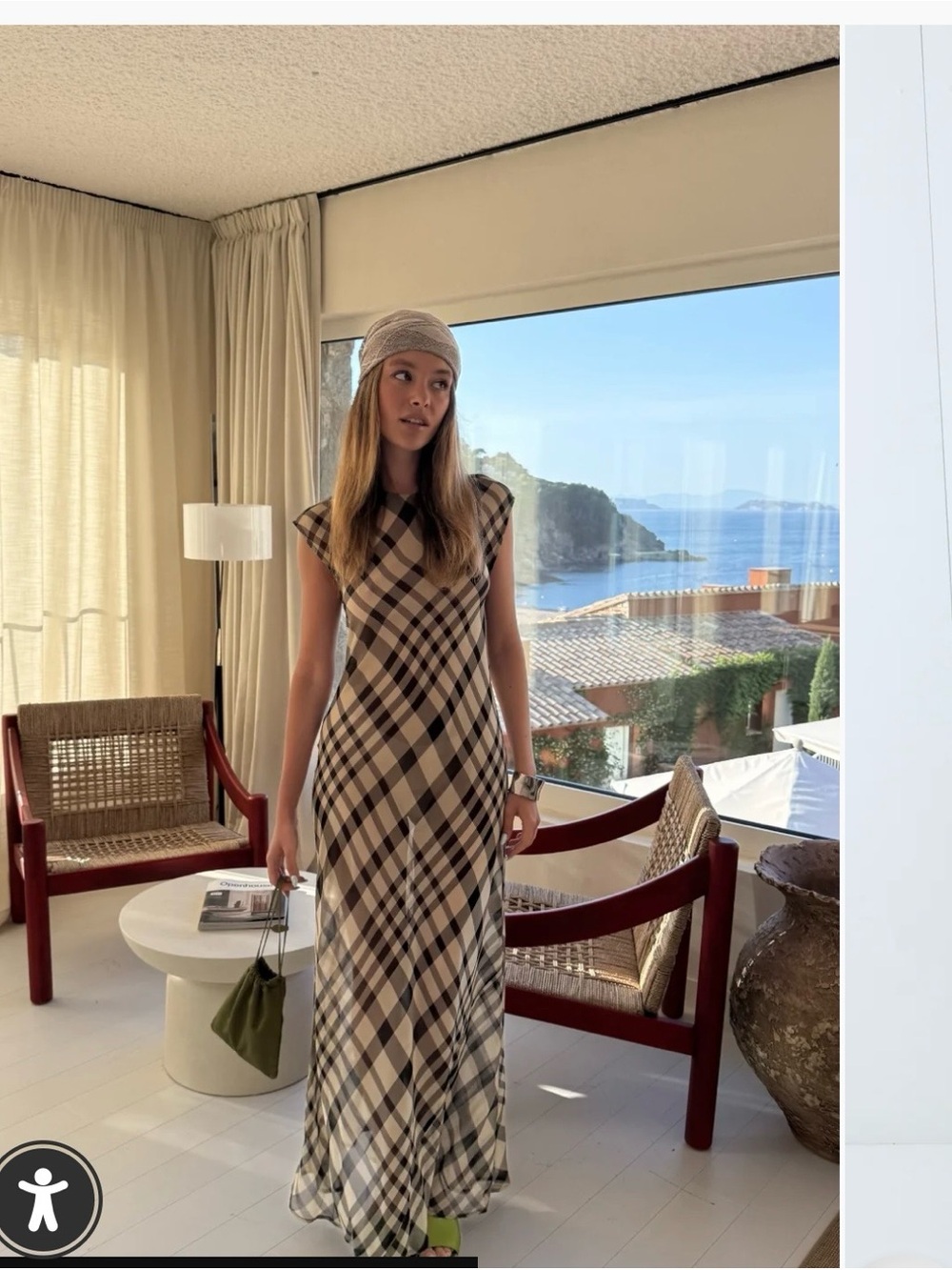 Sleeveless Plaid Maxi Dress in Beige and Black by